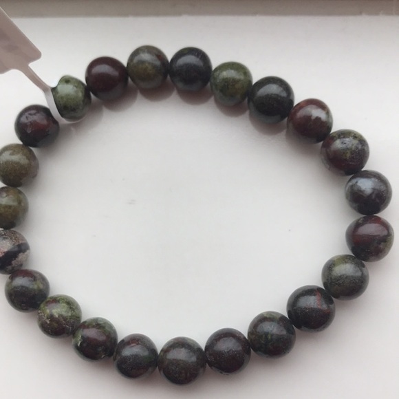 NWT Bloodstone beaded stretch bracelet. Real gemstones boho layering hippie bold - Picture 3 of 6